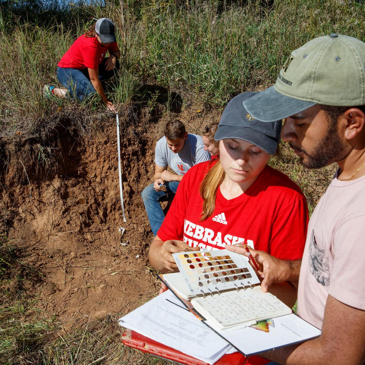 Students doing research in the field