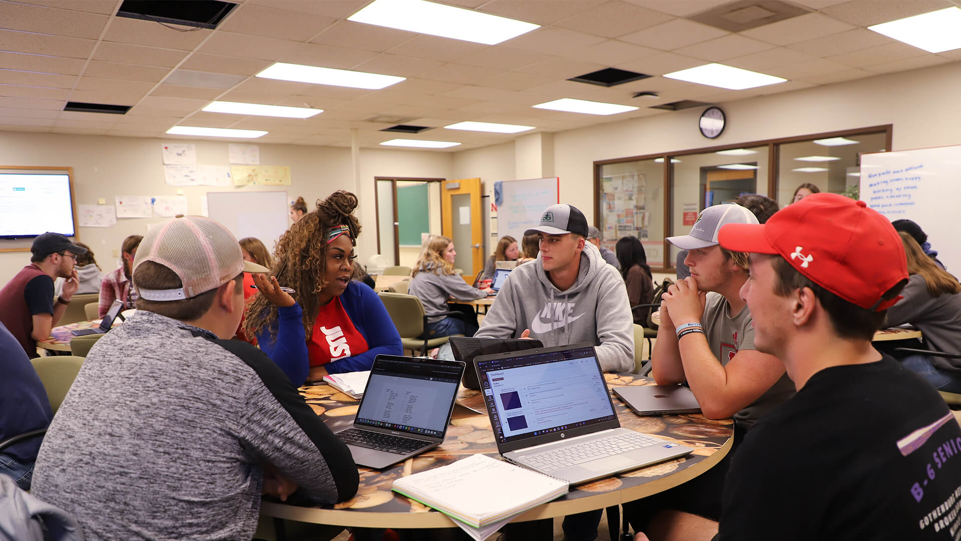 Students working on group project in classroom