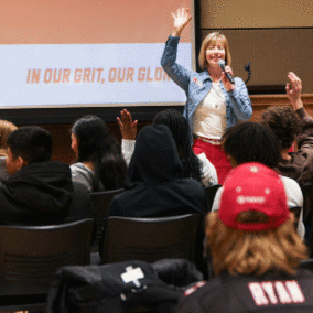 Sue Ellen Pegg and students from OPS