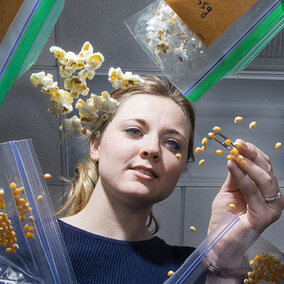 student analyzing popcorn