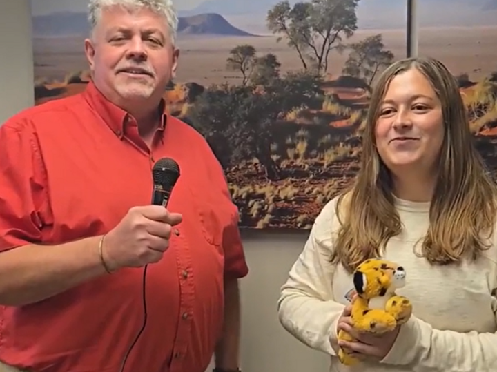 The School of Natural Resources Director, Dr. Larkin Powell, interviews a student about her experiences in Namibia