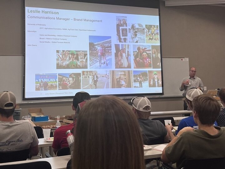 John Deere representative giving a class presentation