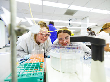 Students working in a biochemistry lab