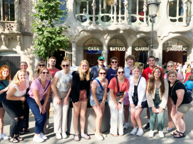 Students posing abroad