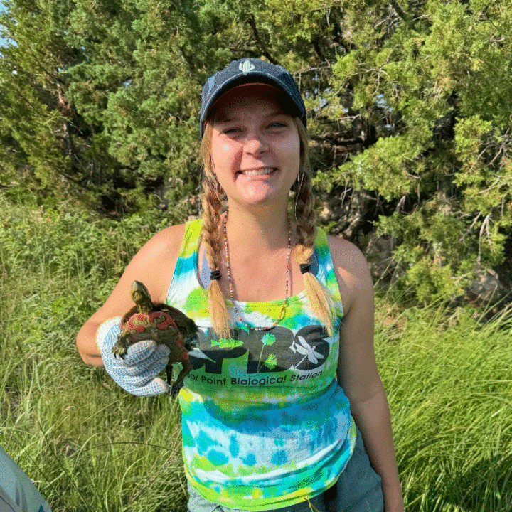 Evvie Yendra holding pond turtle