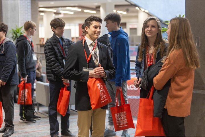 Students with world food prize bags in the east union